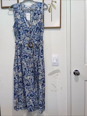 Jack by BB Dakota Blue and White Floral Belted Midi Dress